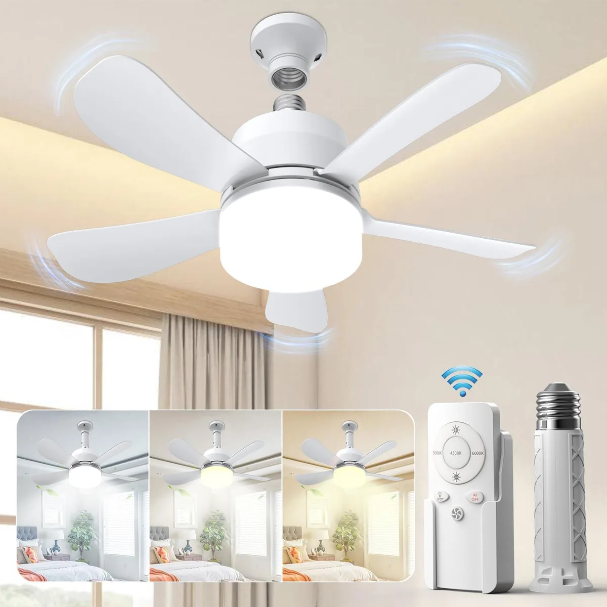 White 16-inch acrylic fan light kit with five blades and E26 base
