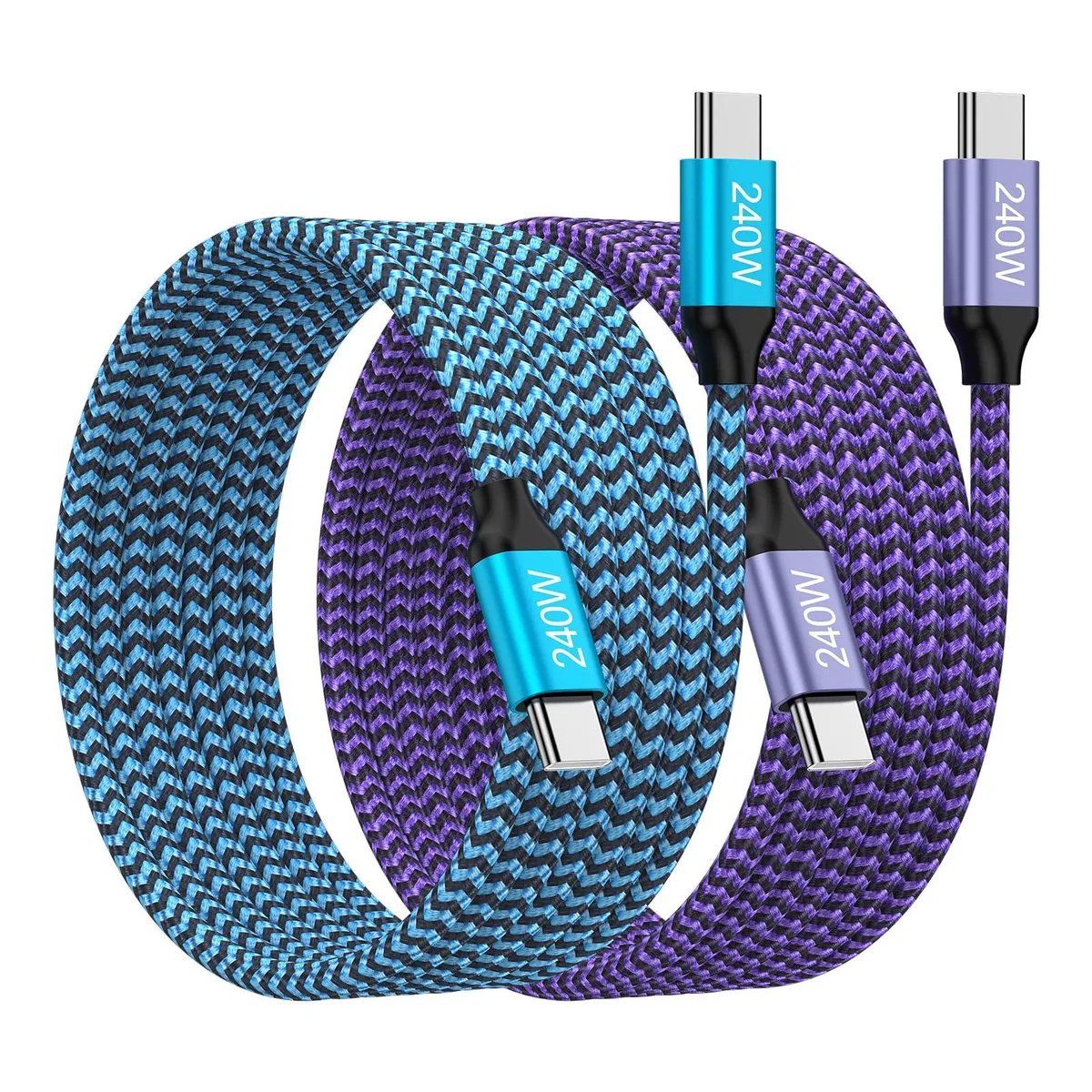Orange USB-C to USB-C braided cable, 3 ft, 240W PD charging