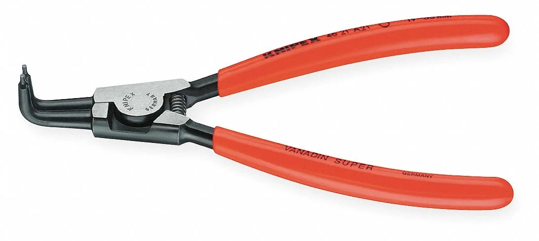 Black chrome vanadium retaining ring pliers with angled tips and dipped handles