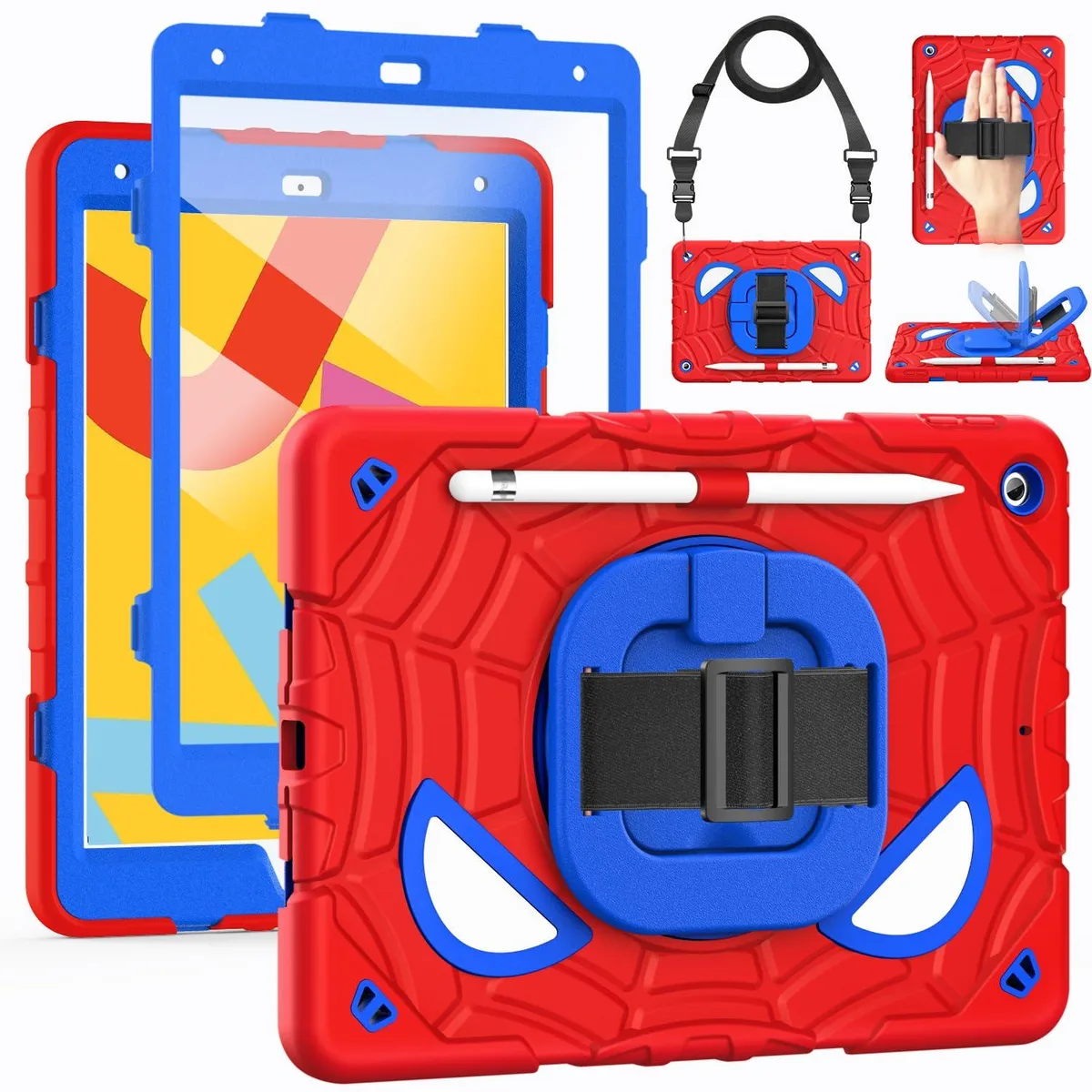  Speck iPad 9th/8th/7th Gen 10.2" Rugged Case with Stand, Straps, Pencil Holder, Screen Protector Red Blue — product photo