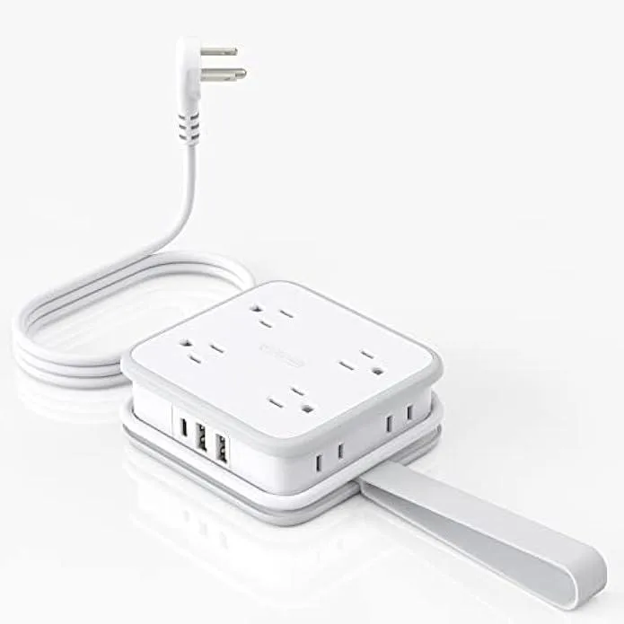 TAURKENAM TAURKENAM 8 Outlet 3 USB Power Strip Flat Plug 5ft — product photo