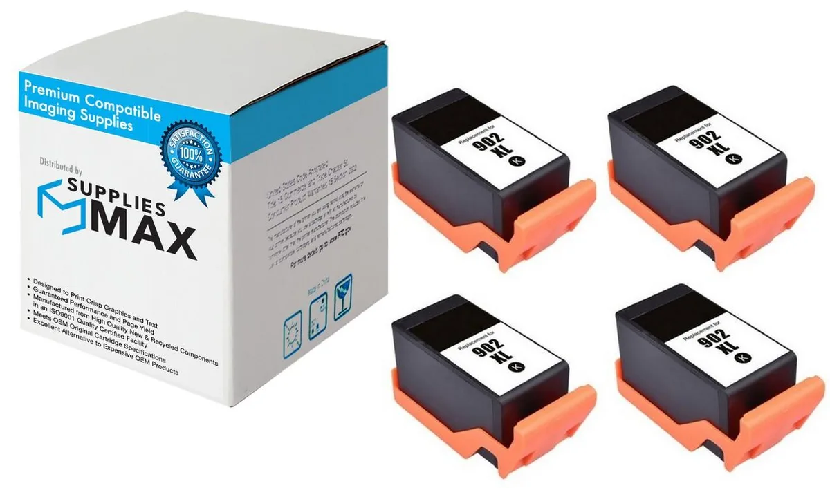 SuppliesMax SuppliesMax 902XL Black High Yield Inkjet 4 Pack 825 Pages — product photo