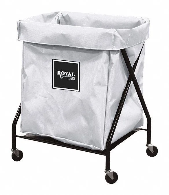 White vinyl X-frame yard cart, steel and plastic frame, 8 bushel capacity