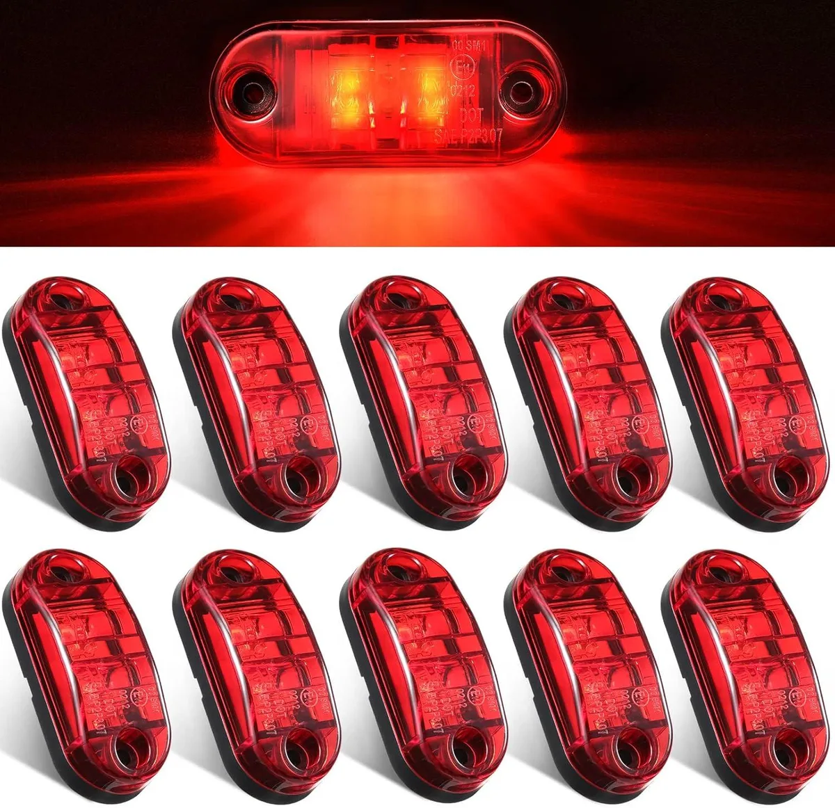 BFKK BFKK 10 Pcs LED Trailer Side Marker Lights 2 Diode Oval 2.5in Red Amber 12V RV Lighting — product photo