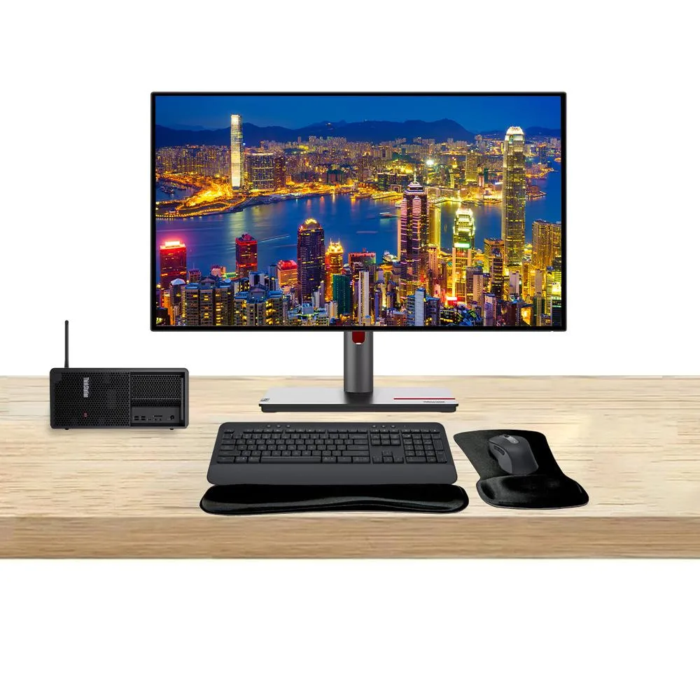 Lenovo Lenovo ThinkStation P3 Tower i7 32GB 1TB SSD Dual 27" QHD MK650 Gel Pad — product photo