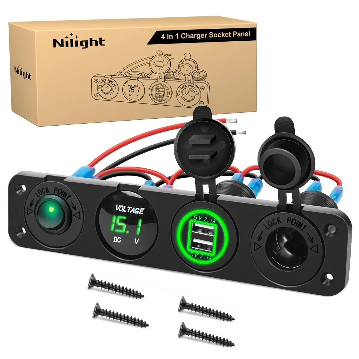  Nilight 90310G-D 4-in-1 USB charger panel with voltmeter — product photo