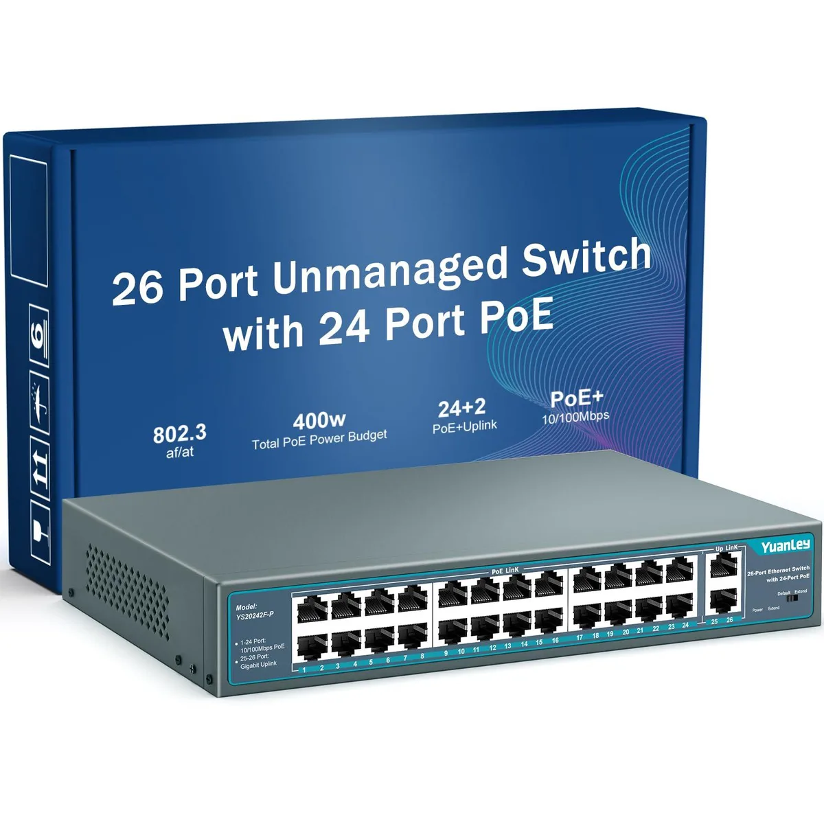  NETGEAR ProSafe YS20242F-P 26-port PoE+ network switch — product photo