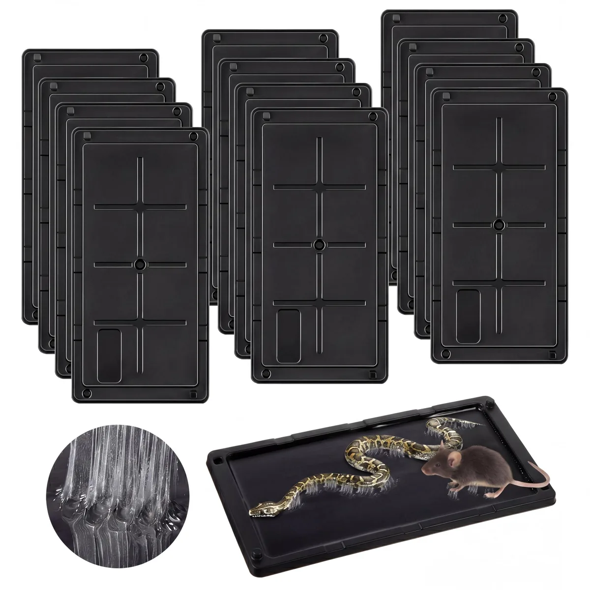 Black rectangular glue trap board with peanut scent, 10 count
