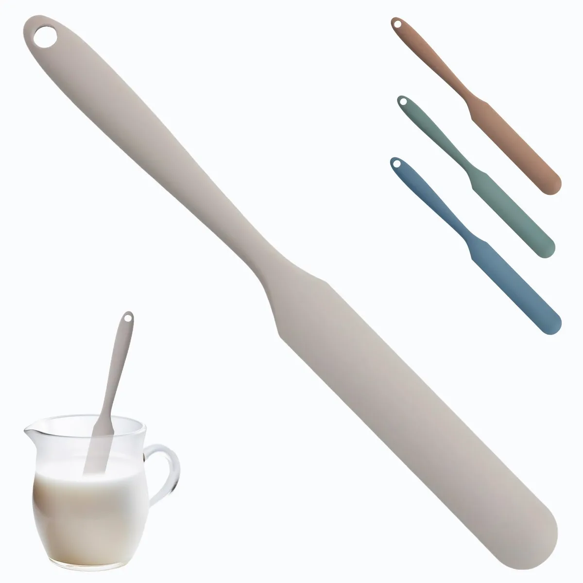Grey silicone jar spatula 24.5 cm long thin flexible blade long handle