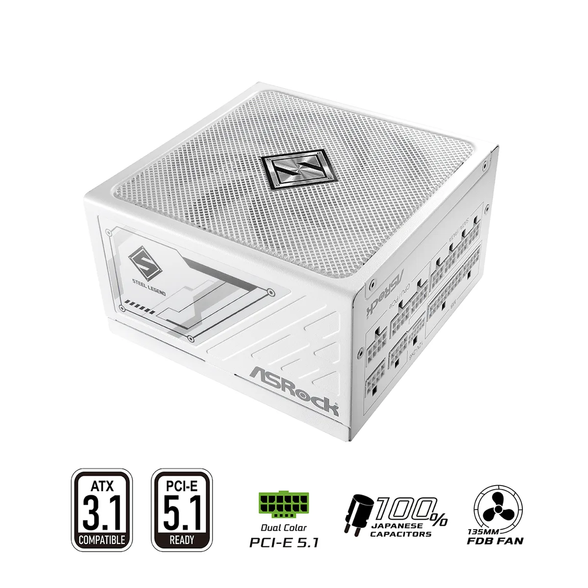 ASRock ASRock SL-1000GW 1000W ATX3.1 PCIe5.1 White power supply — product photo