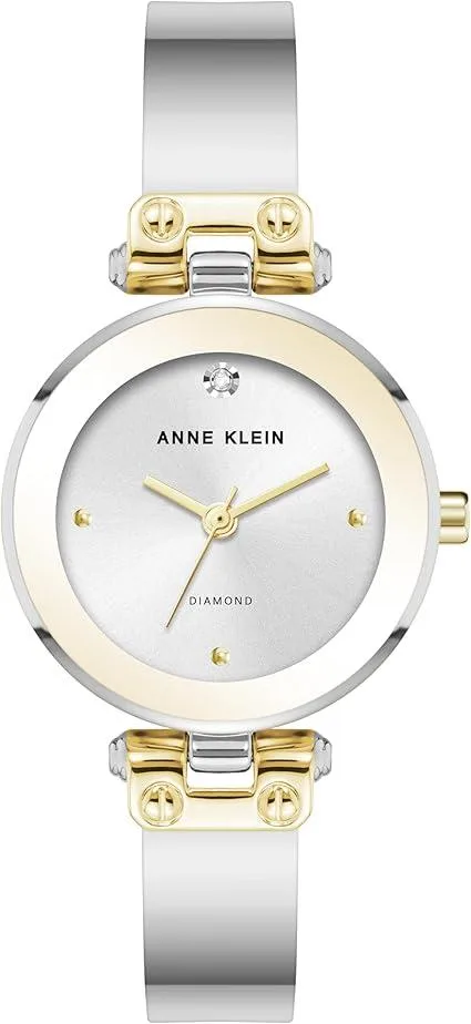Anne Klein Anne Klein 28 mm silver-tone bangle watch with diamond accent at 12 o'clock — product photo