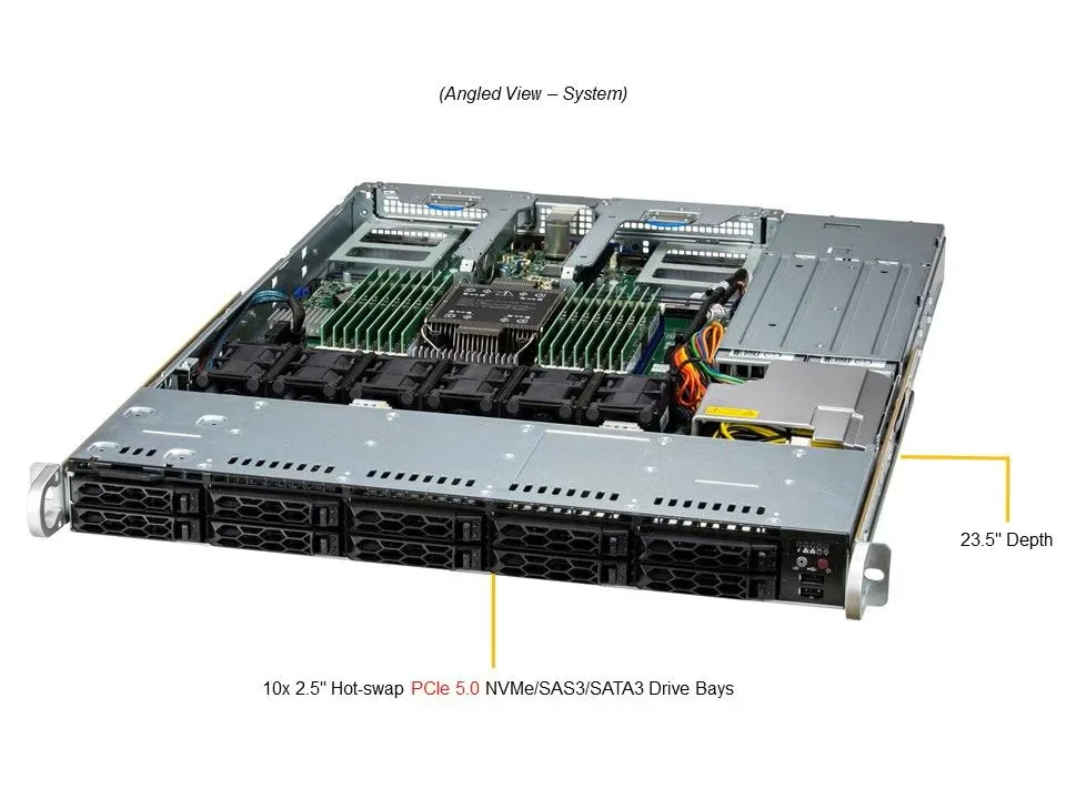 Supermicro Supermicro SYS-111C-NR-G1 rack server Xeon Silver 4510 12C 128GB DDR5 2x960GB NVMe 10GbE 2x860W — product photo