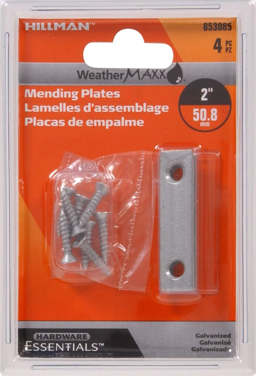  853085 Mending Plate Galvanized 2" x 1/2" 4-Pack machine shop hardware — product photo