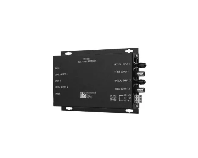 Compact silver metal box with ST fibre ports and terminal block power input