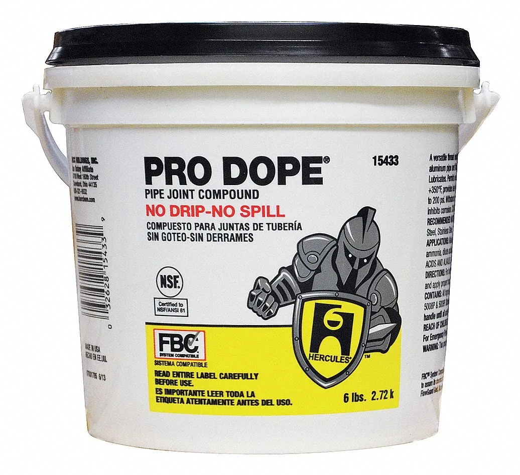Gray paste pipe thread sealant in a 6 lb pail