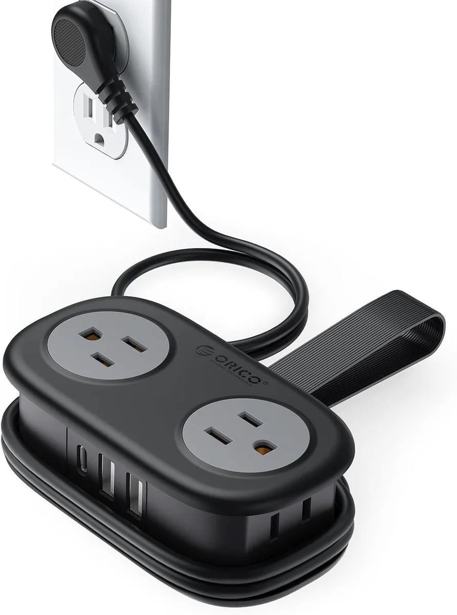 Orico Orico Travel Power Strip 4 AC 2 USB-A 1 USB-C Flat Plug 4ft Black — product photo