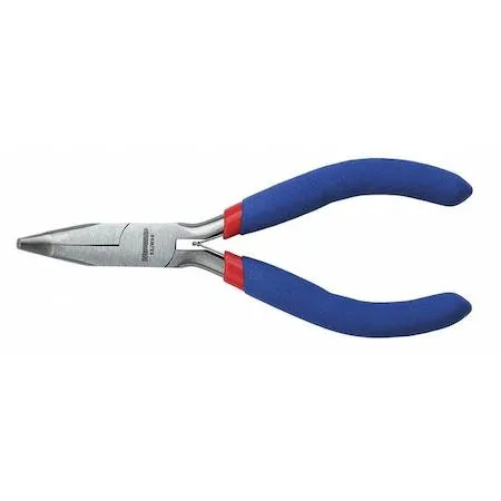 Bent needle nose plier 4 1/2 inch steel blue dipped handles smooth jaws 40 degree bend