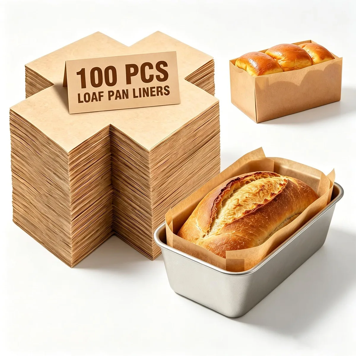 Stack of 100 unbleached parchment liners, light brown, 12x9 inch sheets