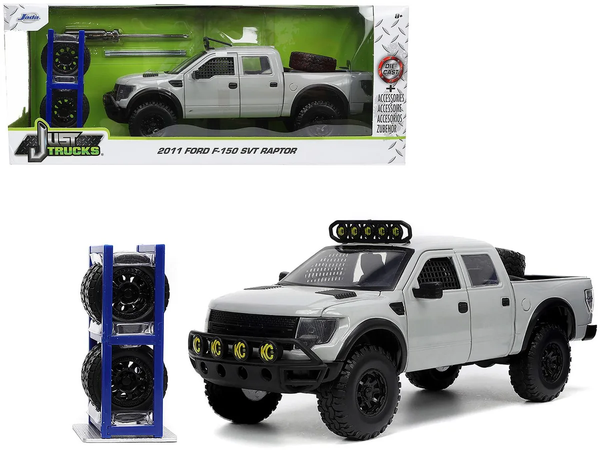 Jada Jada 2011 Ford F-150 SVT Raptor 1/24 Diecast Light Gray with Extra Wheels — product photo
