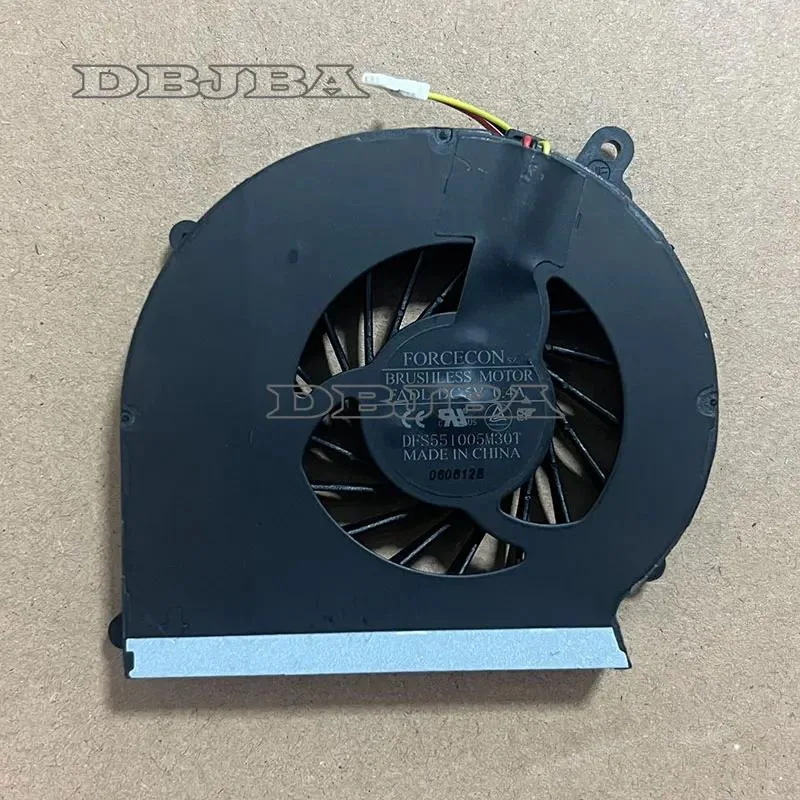 Small black laptop cooling fan with plastic housing and wire connector