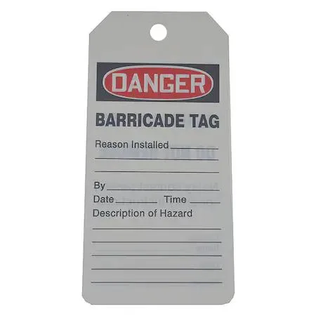 White rectangular danger tag roll with printed lockout information on cardstock