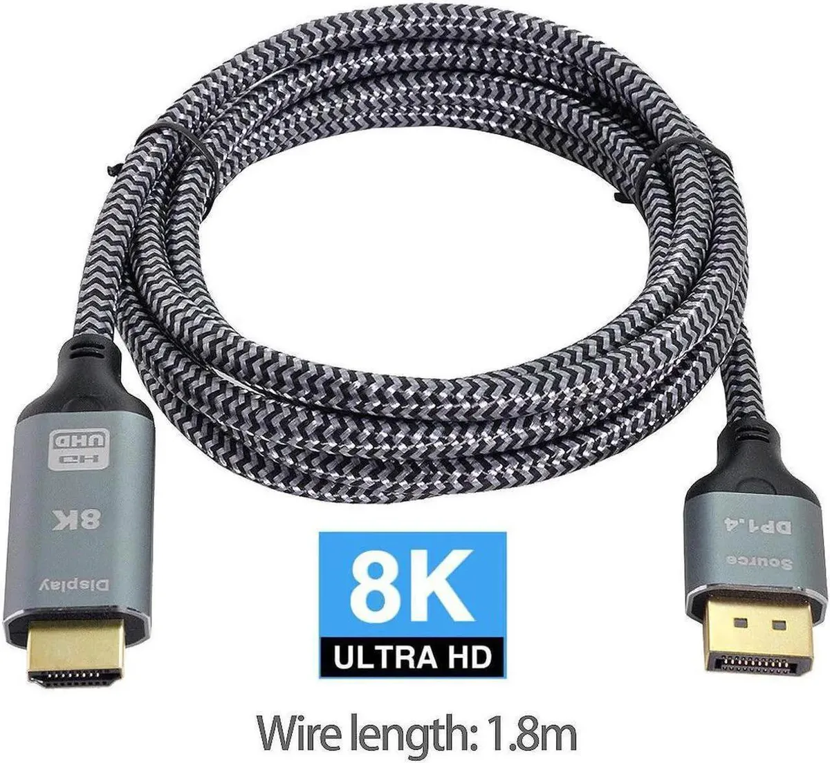 Vszerda Vszerda DP DisplayPort 1.4 to HDMI 2.0 cable 1.8m 8K 30Hz 4K 60Hz — product photo