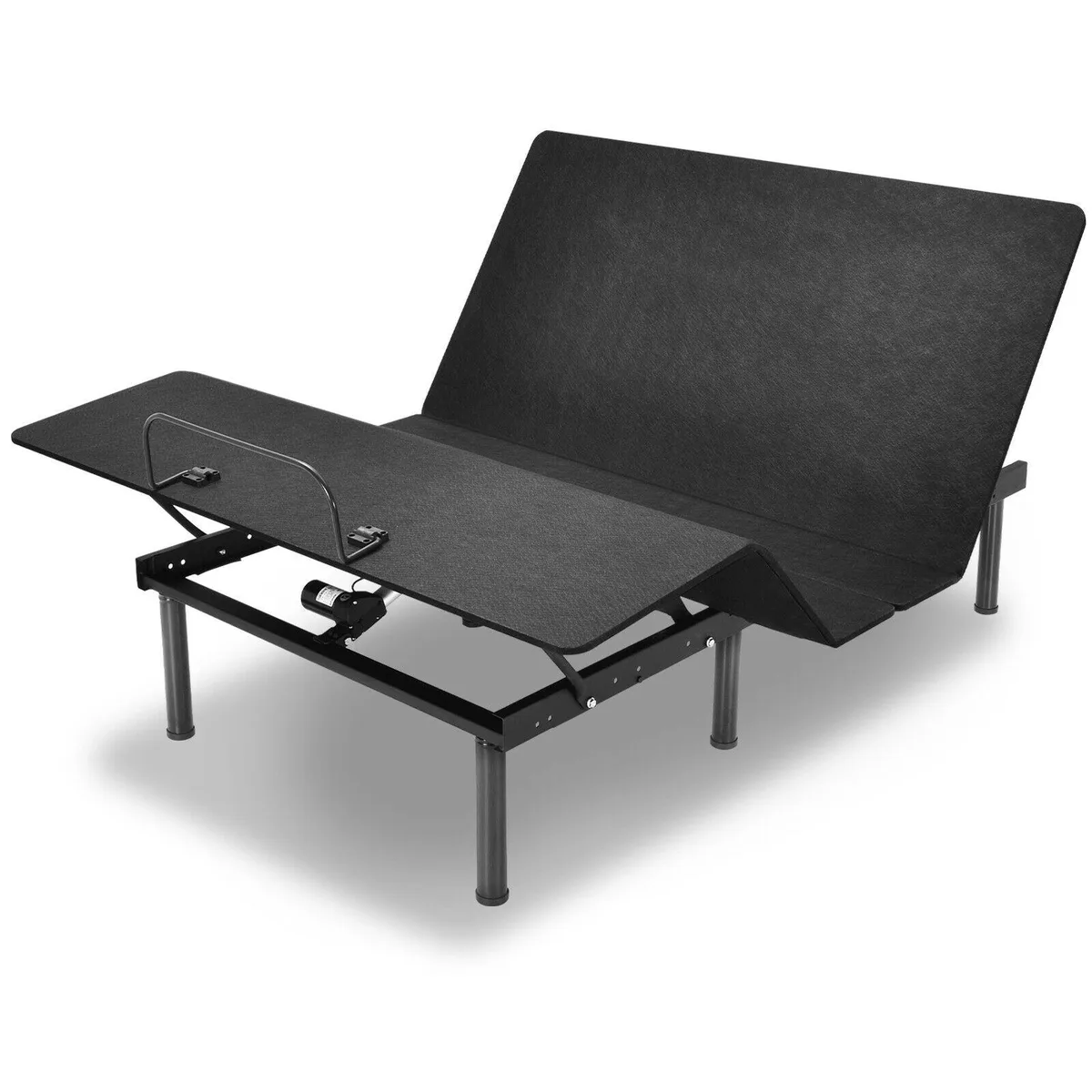 Black queen adjustable bed base with wireless remote, steel frame and fabric cover, 79 by 59 by 15.5 inches