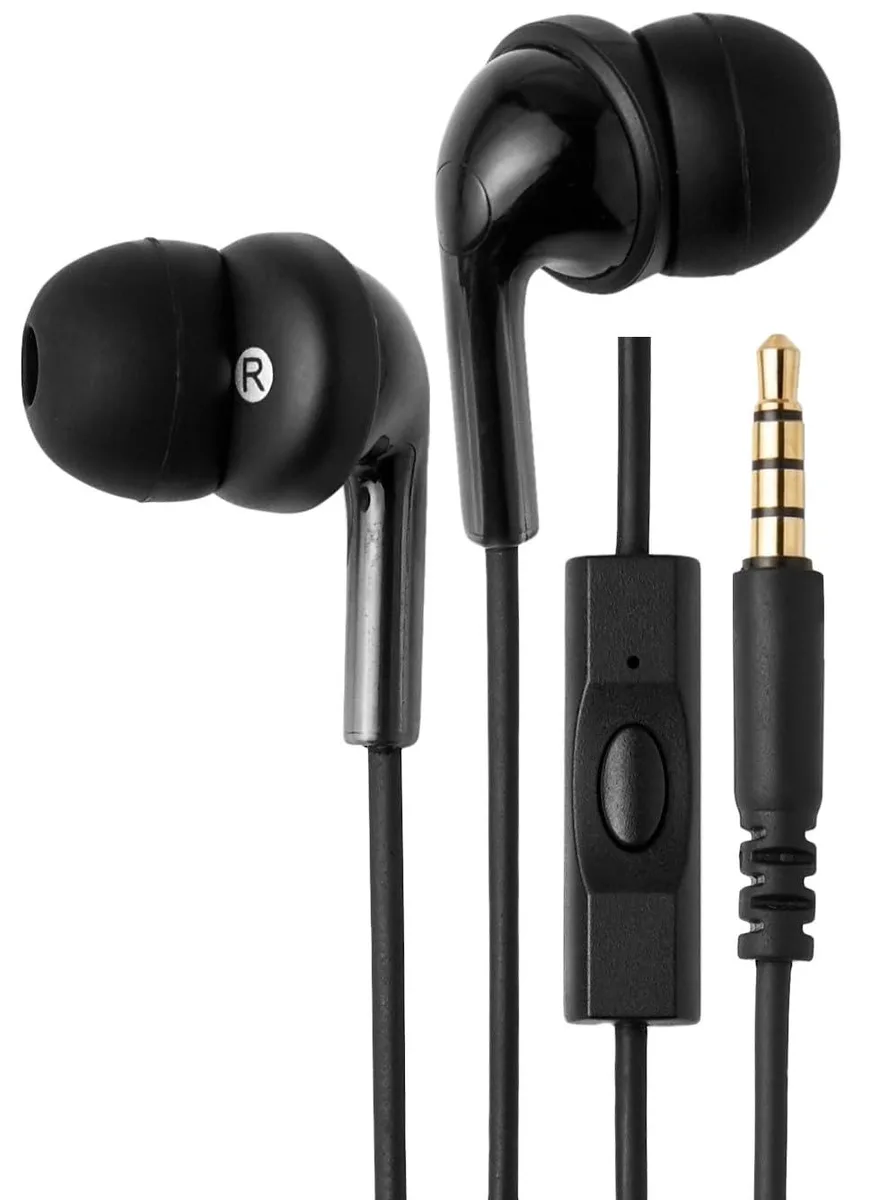 Black in-ear wired earbuds with microphone 3.5mm jack 4.2ft cable