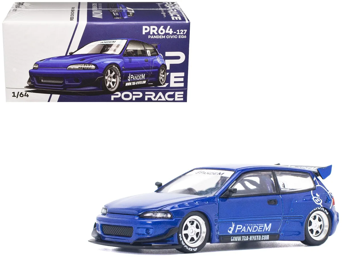 Pop Race Pop Race Pandem Civic EG6 RHD Blue Metallic 1/64 hobby collectible — product photo