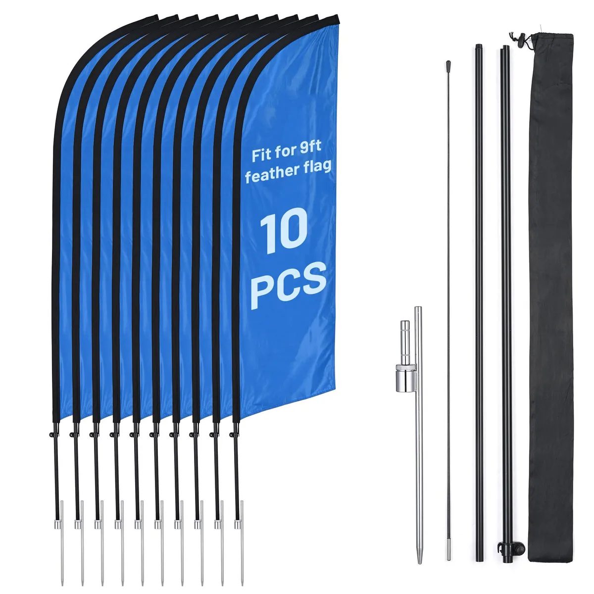 Instahibit Instahibit 35FTFSET001-9X10-STAKE 10 Pack 9ft Feather Flag Pole Kit with 20inch Ground Spike — product photo