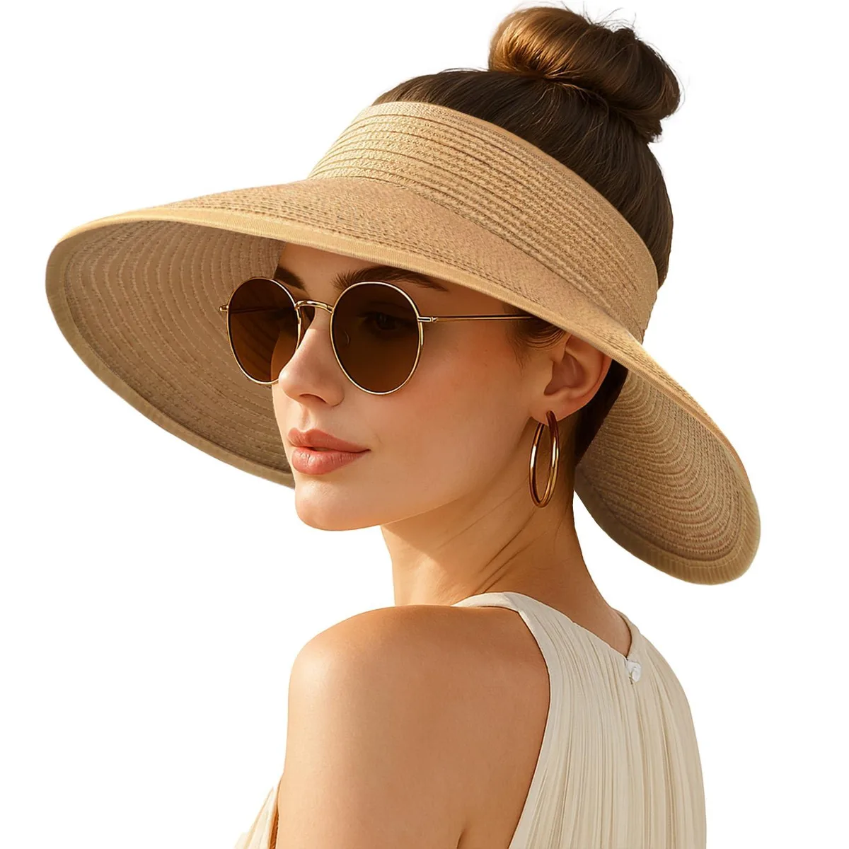  Rosoz Women's Wide Brim Straw Sun Visor Hat Black 100% Polyester — product photo
