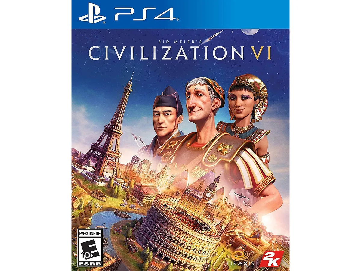 Blue PS4 game case with Civilization VI cover art