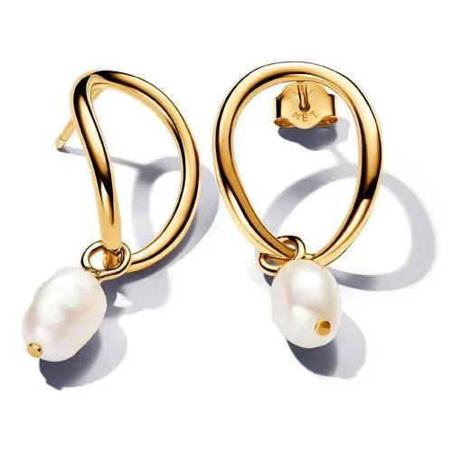 PANDORA PANDORA Organically Shaped Circle Baroque Treated Freshwater Cultured Pearl Earrings 14k Gold-Plated — product photo