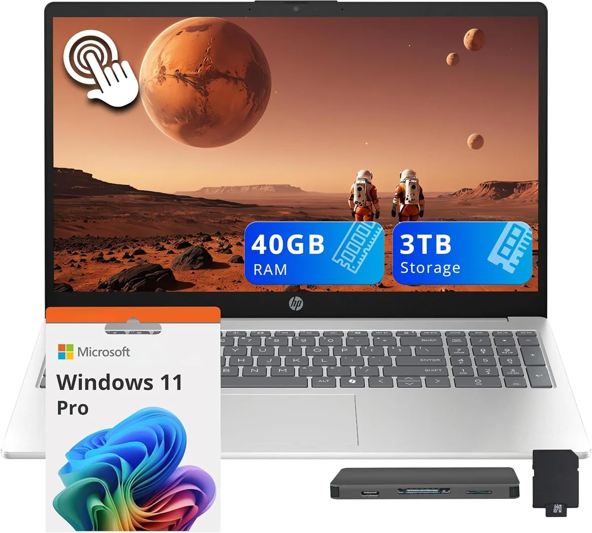 HP HP 15.6" FHD Touchscreen Business Laptop, i5-1334U, 40GB RAM, 2TB SSD + 1TB Docking Station Set, Silver — product photo