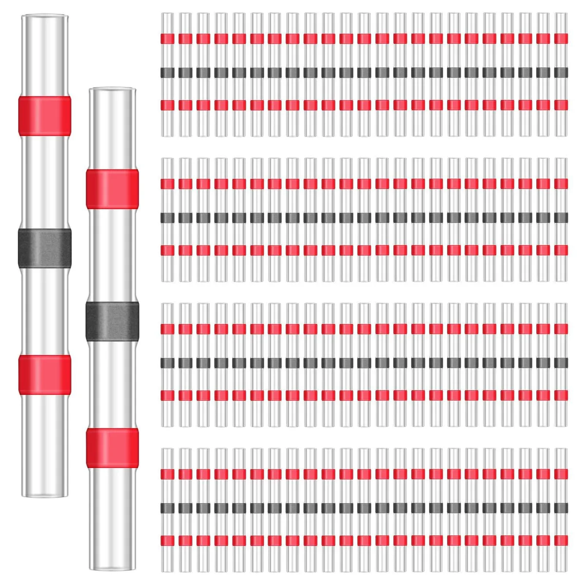  Solder Seal Wire Connectors 200pcs 22-18 AWG Red Heat Shrink Butt Connectors — product photo