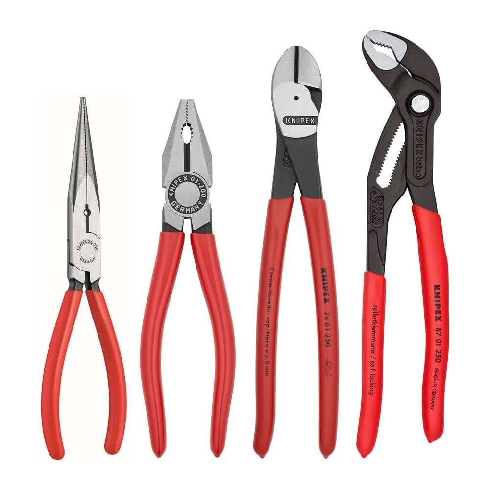 Four-piece Knipex Cobra pliers set in multicolour chrome vanadium steel with plastic-coated handles