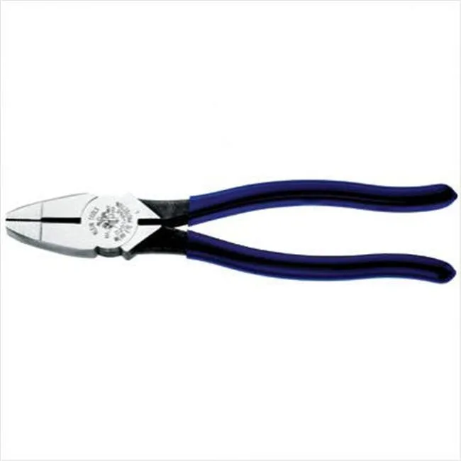 Klein Tools lineman pliers, carbon steel, blue dipped handles