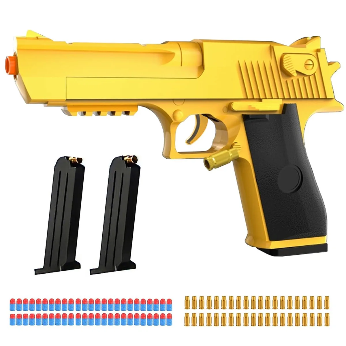  Soft Bullet Toy Gun Shell Ejecting Pistol Gold 40 shells 50 bullets — product photo