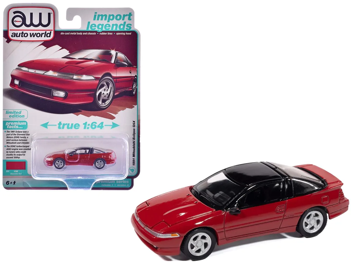 auto world Auto World 1991 Mitsubishi Eclipse GSX 1/64 Maranello Red hobby collectible — product photo