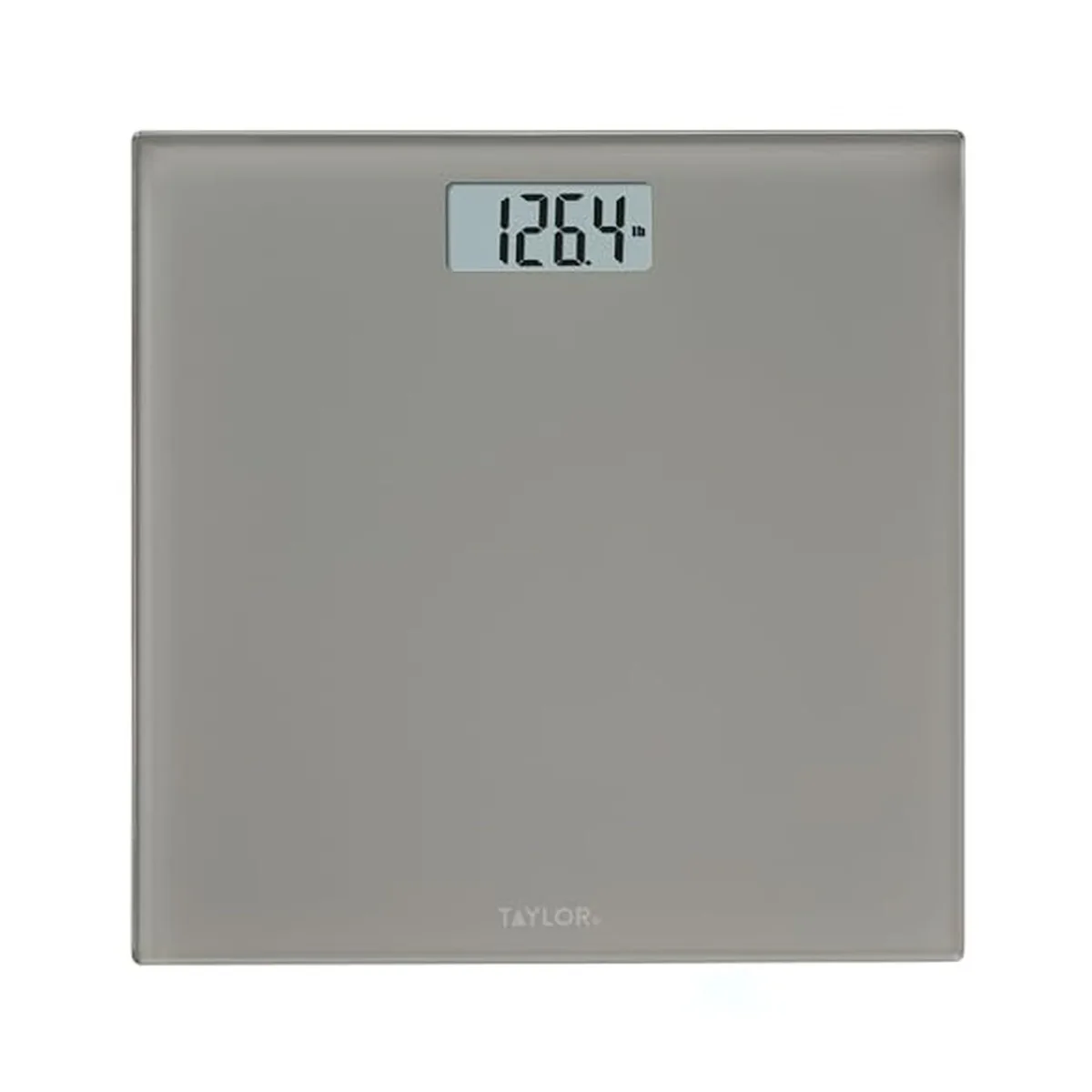 Square gray glass bathroom scale with digital display