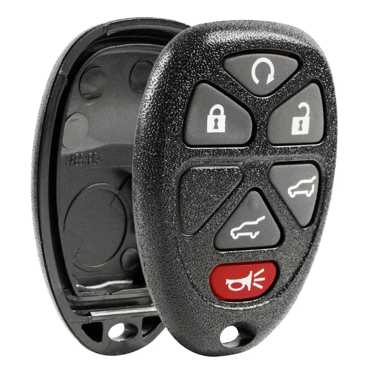 Black plastic key fob shell with rubber button pad, part 427