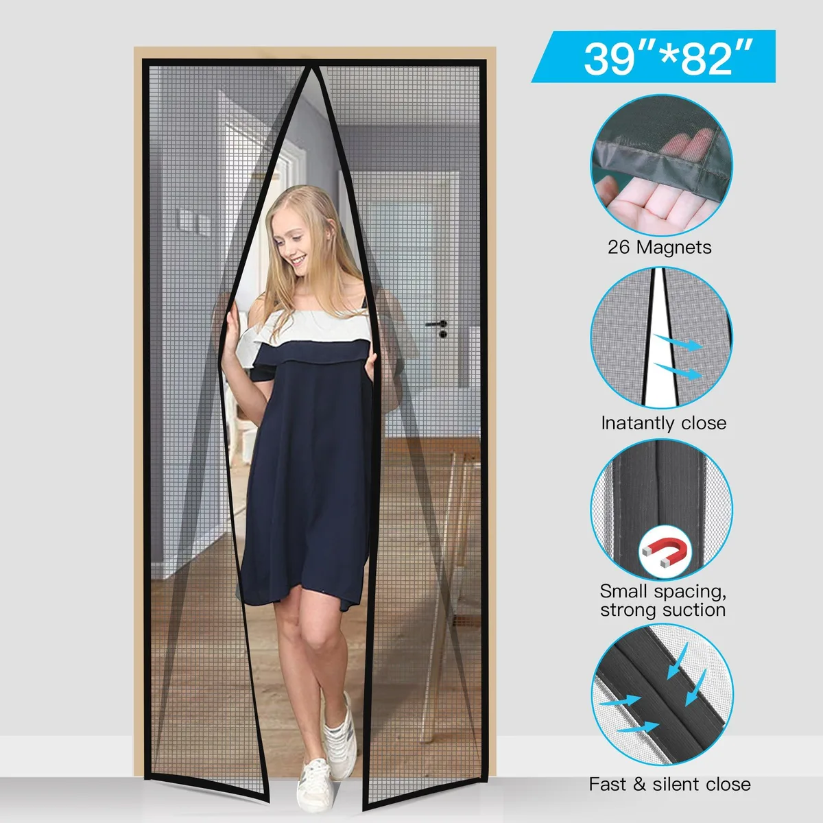 AGPtek AGPtek Magnetic Screen Door 37" x 82" Black Fiberglass Mesh — product photo