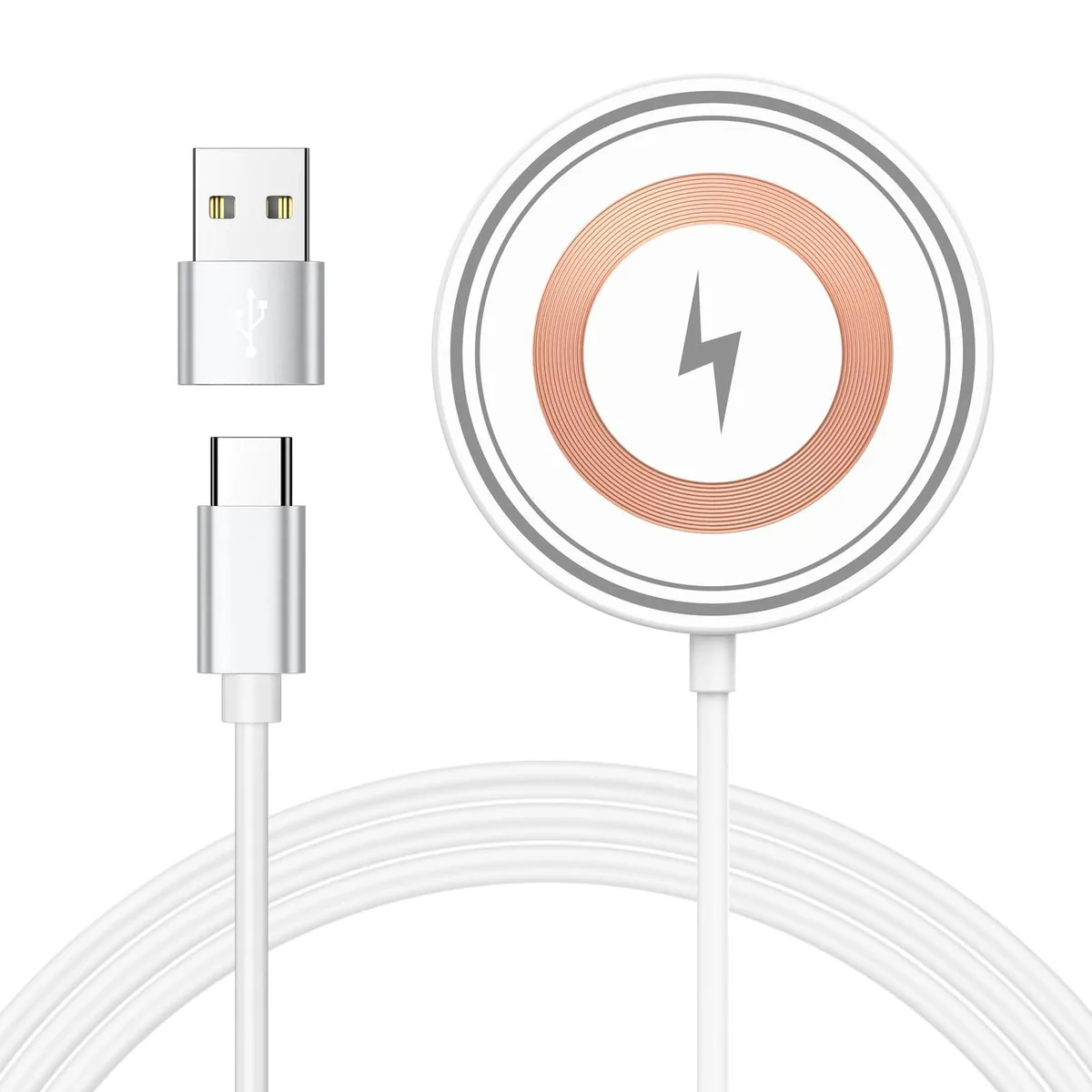 A flat rectangular charging mat with a silicone surface, USB-C cable and dual USB ports visible