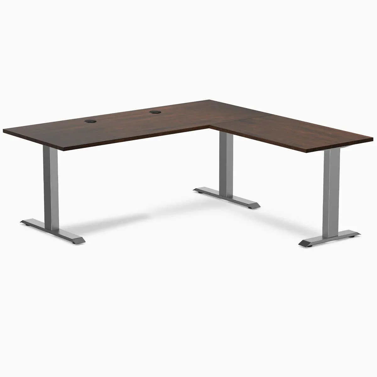 Desky Desky Zero Rubberwood L-Shape Desk Dark Walnut / Space Gray 72 x 30 x 70 x 24 in with Grommets — product photo