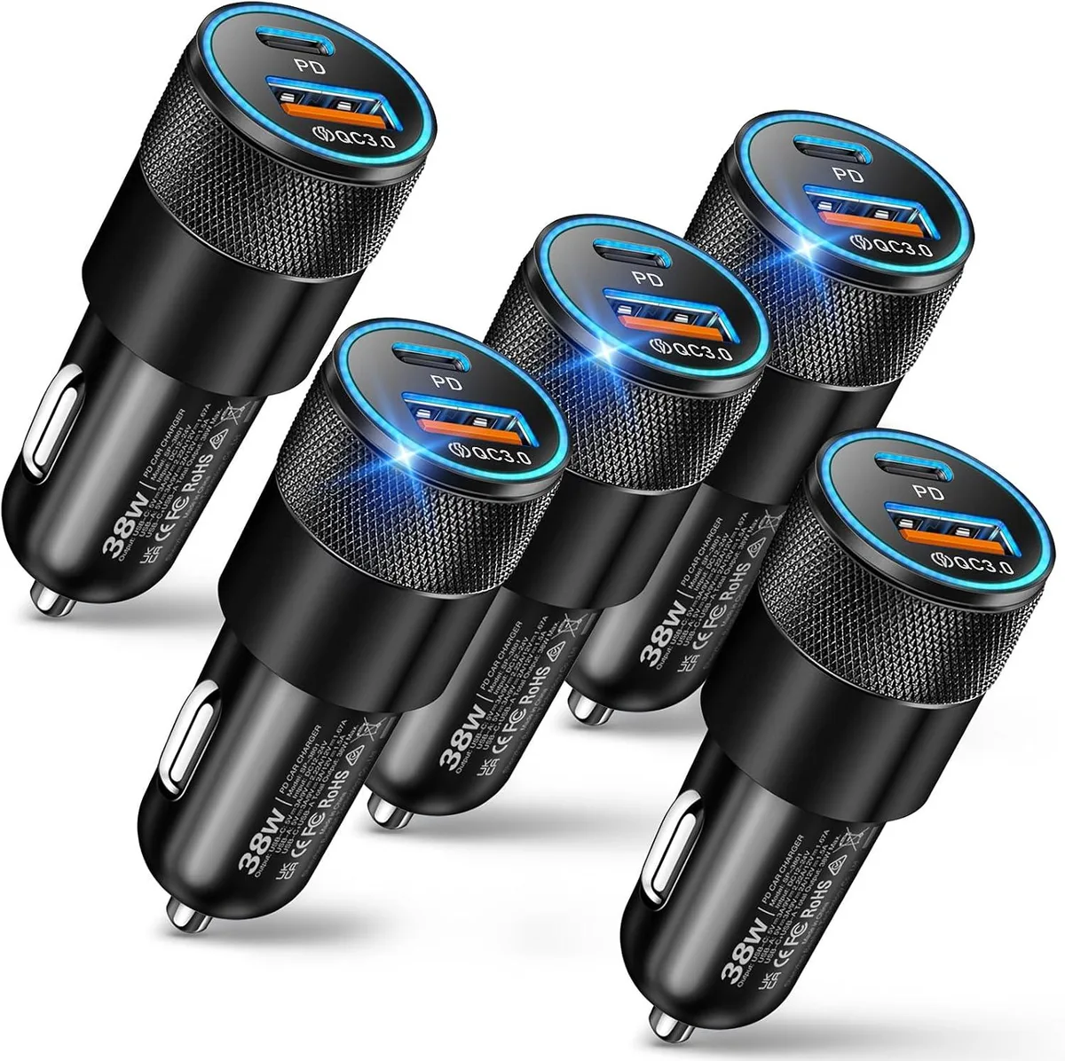 Hamzan Hamzan USB C Car Charger 5 Pack 38W Dual Ports USB-C &amp; USB-A — product photo