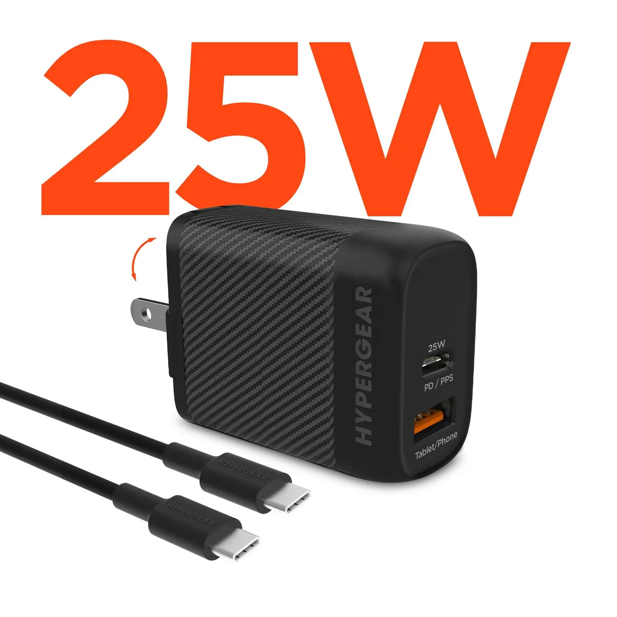HyperGear HyperGear SpeedBoost 25W USB-C PD + 12W USB Charger with PPS 6ft Cable — product photo
