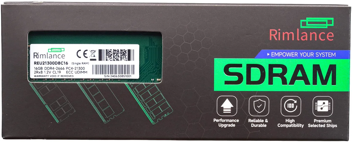RIMLANCE RIMLANCE 16GB DDR4 2666MHz ECC UDIMM 2Rx8 CL19 1.2V — product photo