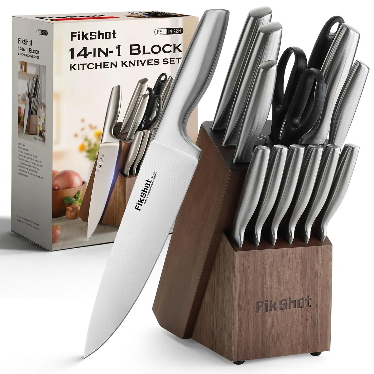 OXO 24-piece knife set in walnut block, black finish