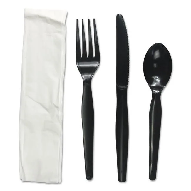 Boardwalk Boardwalk FKTNHWPSBLA Four-Piece Cutlery Kit, Heavyweight, Black, 250 / Carton — product photo