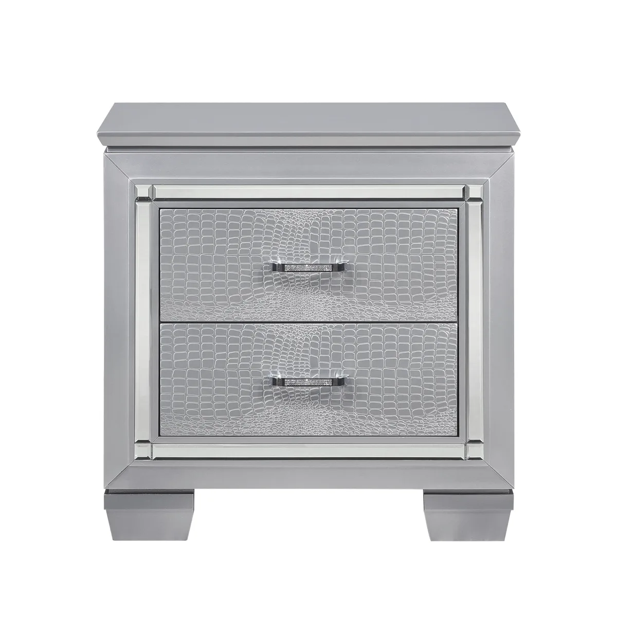 tuphen tuphen Nightstand Silver 28" x 17" x 28.25"H 2 Drawers Faux Alligator Embossed LED — product photo